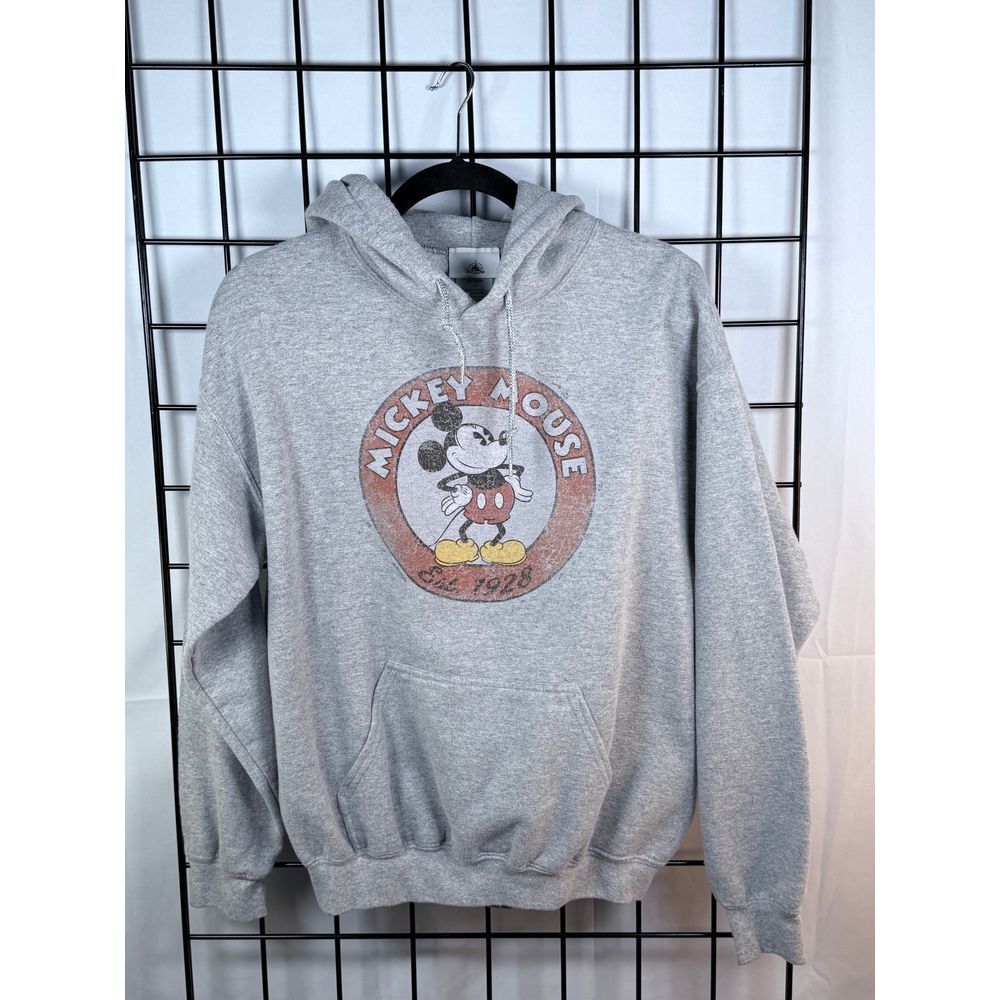 Disney Parks Mickey Mouse Hoodie Womens M Gray Retro‎ Vintage Graphic Pullover